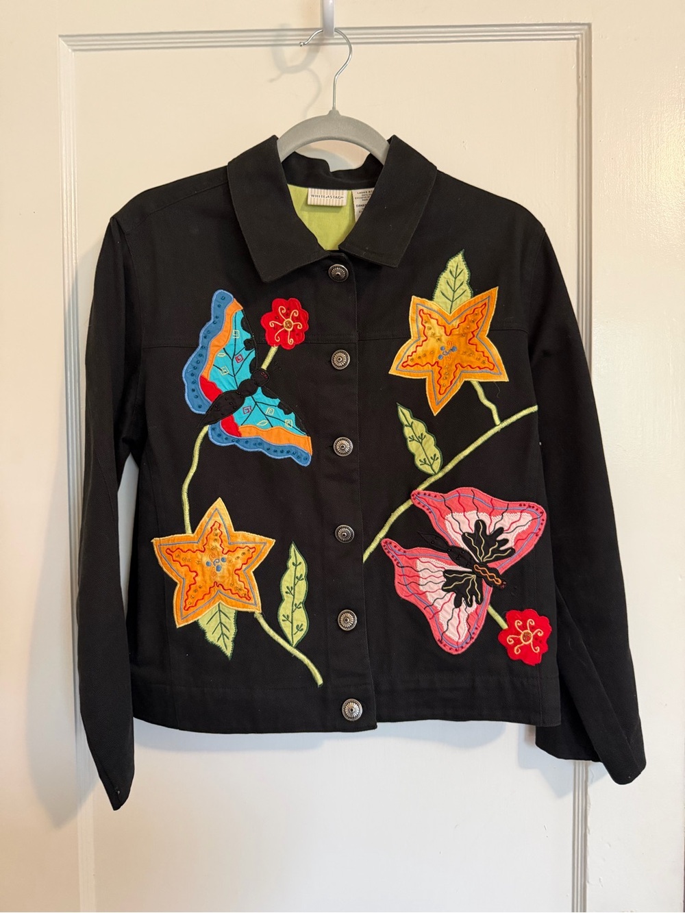 White Stag Ladies Size Small Black Embroidered Button Down Jacket